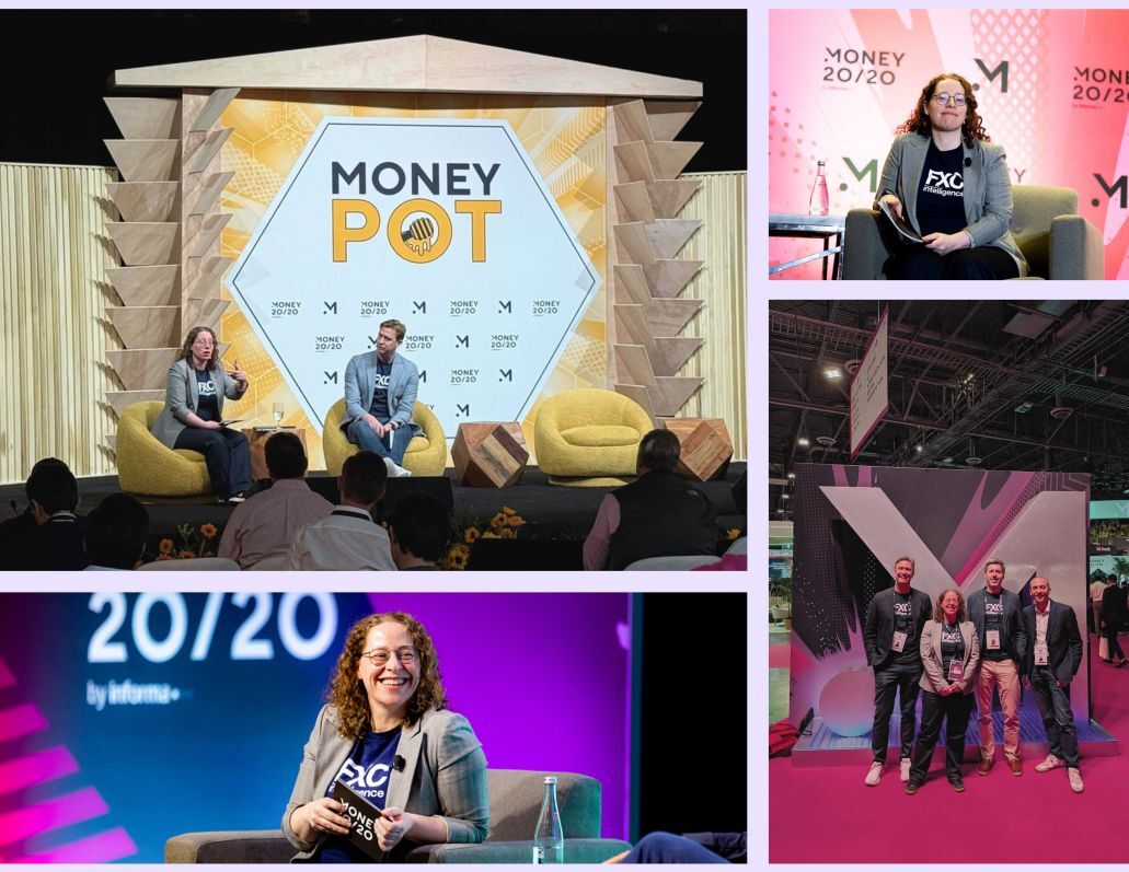 A collage of four photos showing the FXC Intelligence team at Money20/20 USA 2025