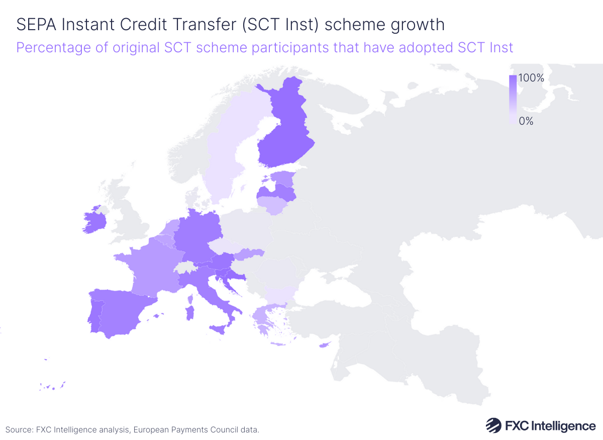 A map graphic showing the percentage of original SCT scheme participants have adopted SCT Inst