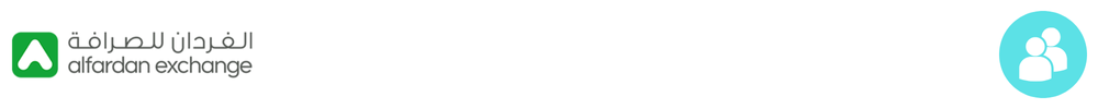 The logo of Al Fardan Exchange with icons showing its role in consumer-to-consumer payments