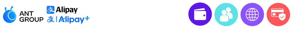 The logo of Ant Group with icons showing its role in payments acceptance and processing, payments infrastructure and platforms, consumer-to-consumer payments, consumer digital wallets