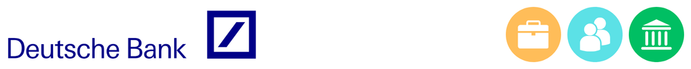 The logo of Deutsche Bank with icons showing its role in consumer-to-consumer payments, business payments, banking