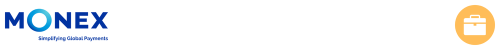 The logo of Monex with icons showing its role in business payments