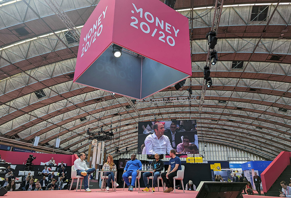 Daniel Webber, CEO, FXC Intelligence, in discussion with Elizabeth Rossiello, AZA Finance, Dare Okoudjou, MFS Africa, Prajit Nanu, Nium and Steve Naude, Wise Platform, at a panel on cross-border money transfer costs at Money20/20 Europe.