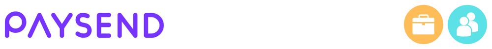 The logo of Paysend with icons showing its role in consumer-to-consumer payments, business payments