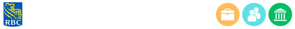The logo of RBC with icons showing its role in consumer-to-consumer payments, business payments, banking