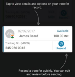 Western Union's quick tips feature