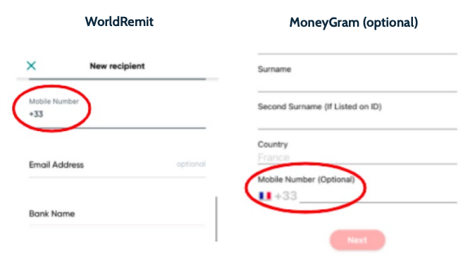Phone number formats: WorldRemit