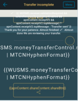 Western Union transfer confirmation bug