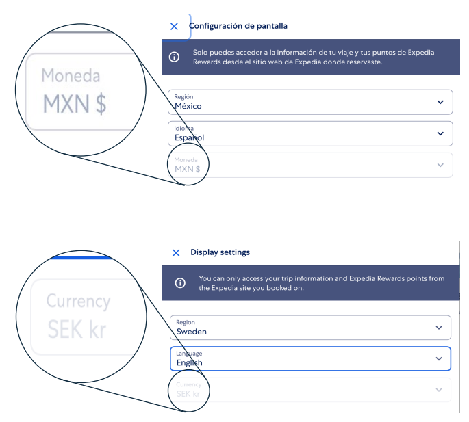 Expedia regional options