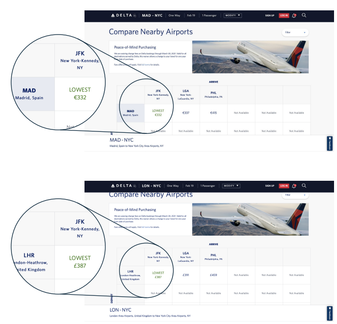 Delta Airlines currency display