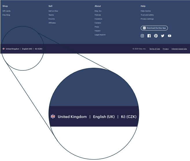 Etsy region, language and currency settings