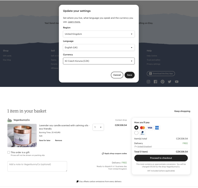Updating Etsy region settings