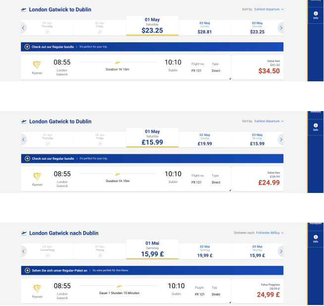 Ryanair home currency