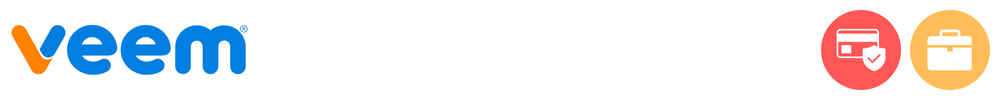 The logo of Veem with icons showing its role in payments acceptance and processing, business payments