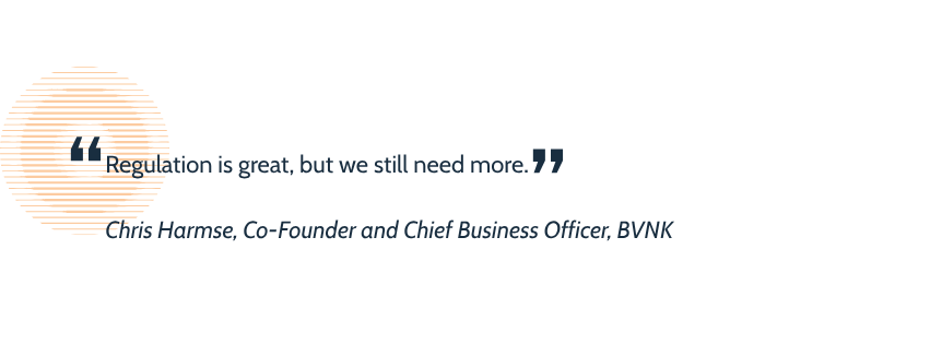 A pullquote graphic with a quote from Chris Harmse, Co-Founder and Chief Business Officer, BVNK reading "Regulation is great, but we still need more.